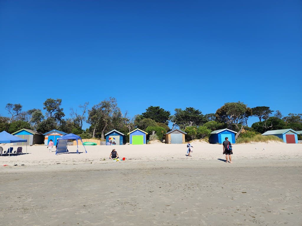 Bathing boxes at Capel Sound Beach