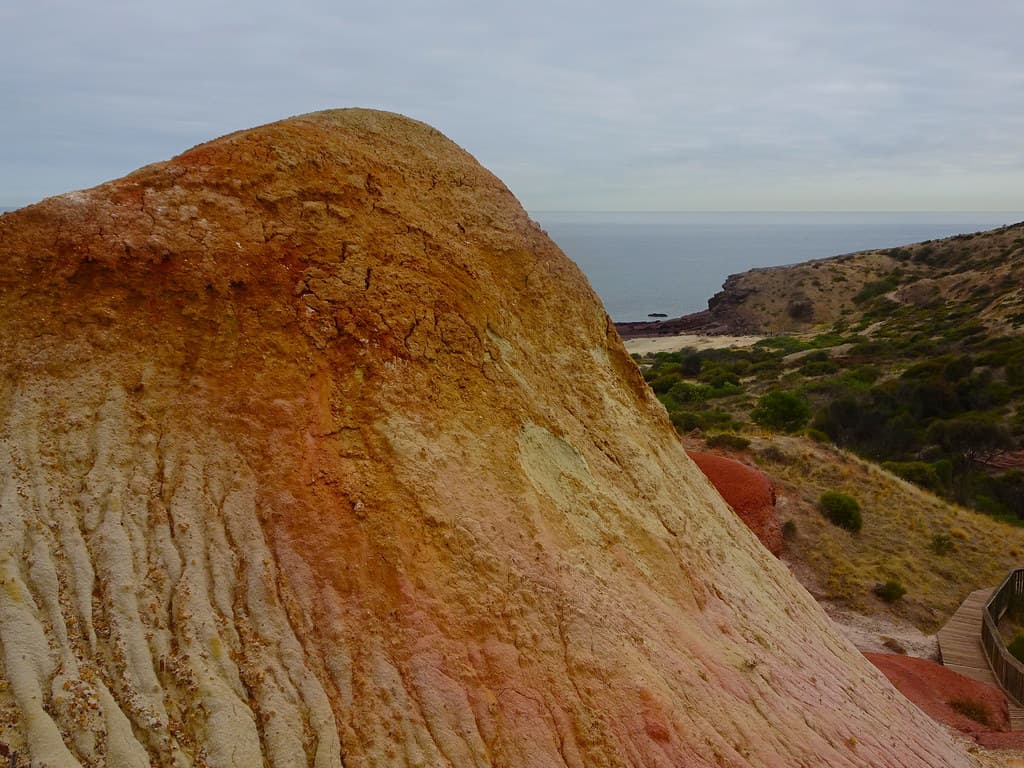 Hallett Cove Conservation Park. View of St Vincents Gulf from  the Sugar Loaf named because of its shape.  Formed by glaciation and erosional forces.