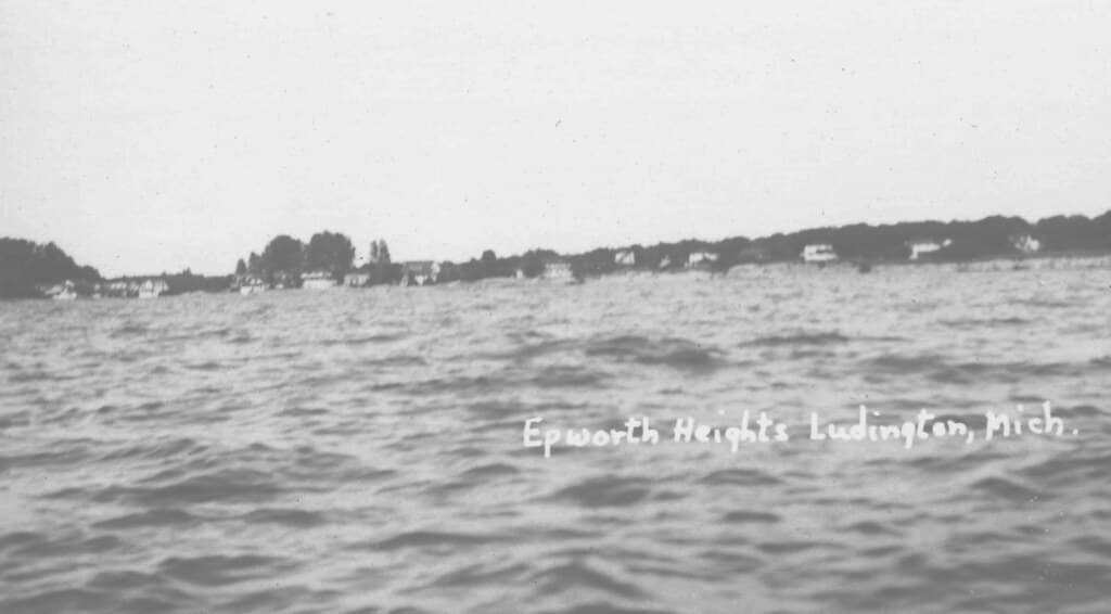 CEN Ludington Epworth Hgts MI RPPC Resort Era Hotels Beach Cottages and Entertainment Pavillions Lake Michigan Waterfront and along Hamlin and Lincoln Lakes in Mason County Photographer Unk1