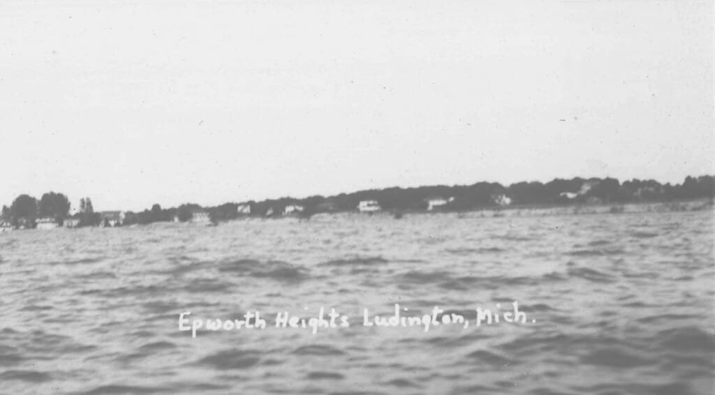CEN Ludington Epworth Hgts MI RPPC Resort Era Hotels Beach Cottages and Entertainment Pavillions Lake Michigan Waterfront and along Hamlin and Lincoln Lakes in Mason County Photographer Unk2