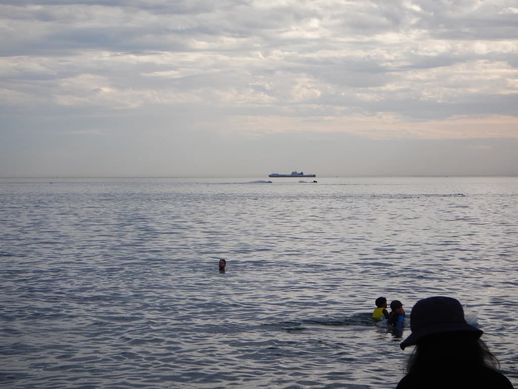 Big barge in the bay - Elwood Beach on a warm 35c Autumn Saturday