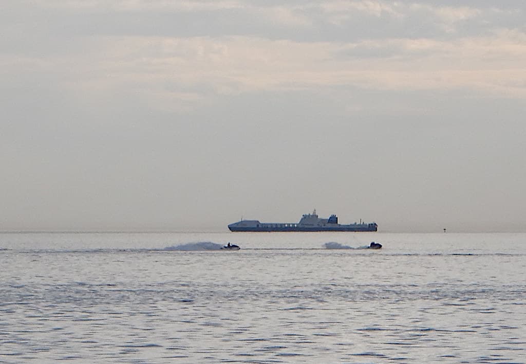 Big barge in the bay - Elwood Beach on a warm 35c Autumn Saturday