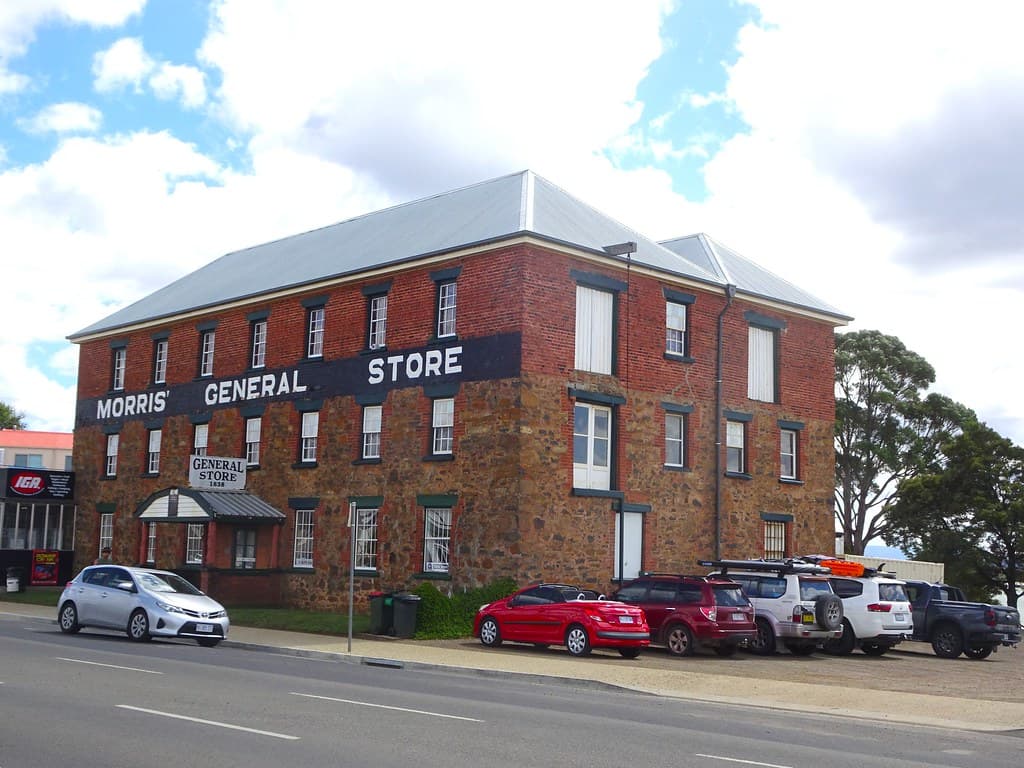 Swansea Tasmania. The Morris General Store was built in 1838. Ground floor shop, seocnd floor residence and third floor warehouse.