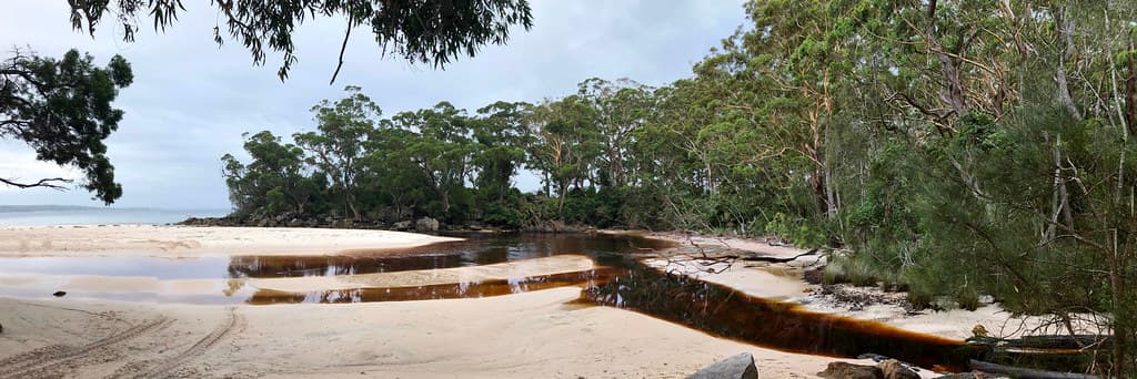 3:1 Pano... ICE stitch pano of end of Tanin stained Telegraph Creek into Jervis Bay at Green Patch…