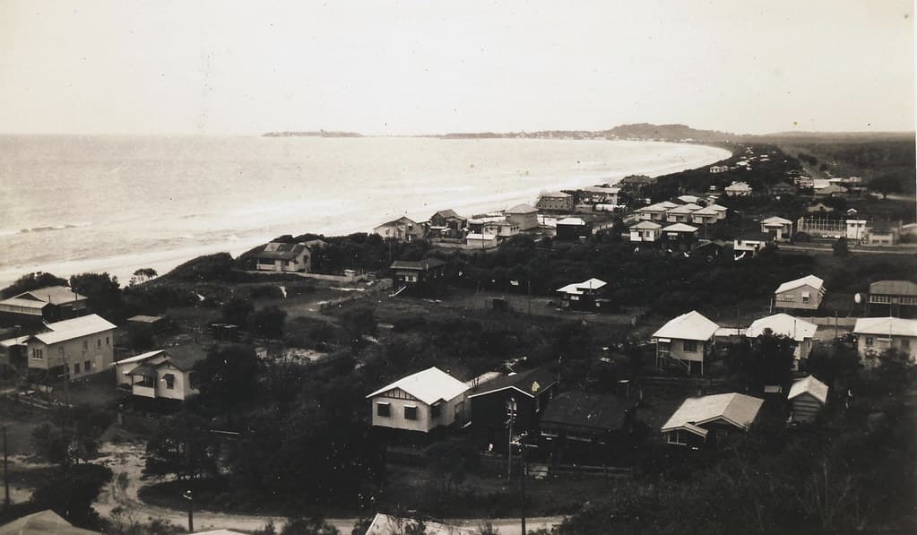 Looking south along Tugun beach, down to Coolangatta and Point Danger - from Burleigh Hill 1930s