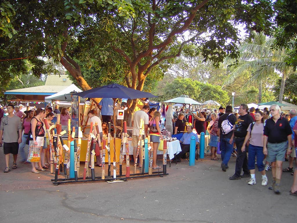 Crowds at the Mindil Beach evening markets in Darwin in the Northern Territory of Australia.