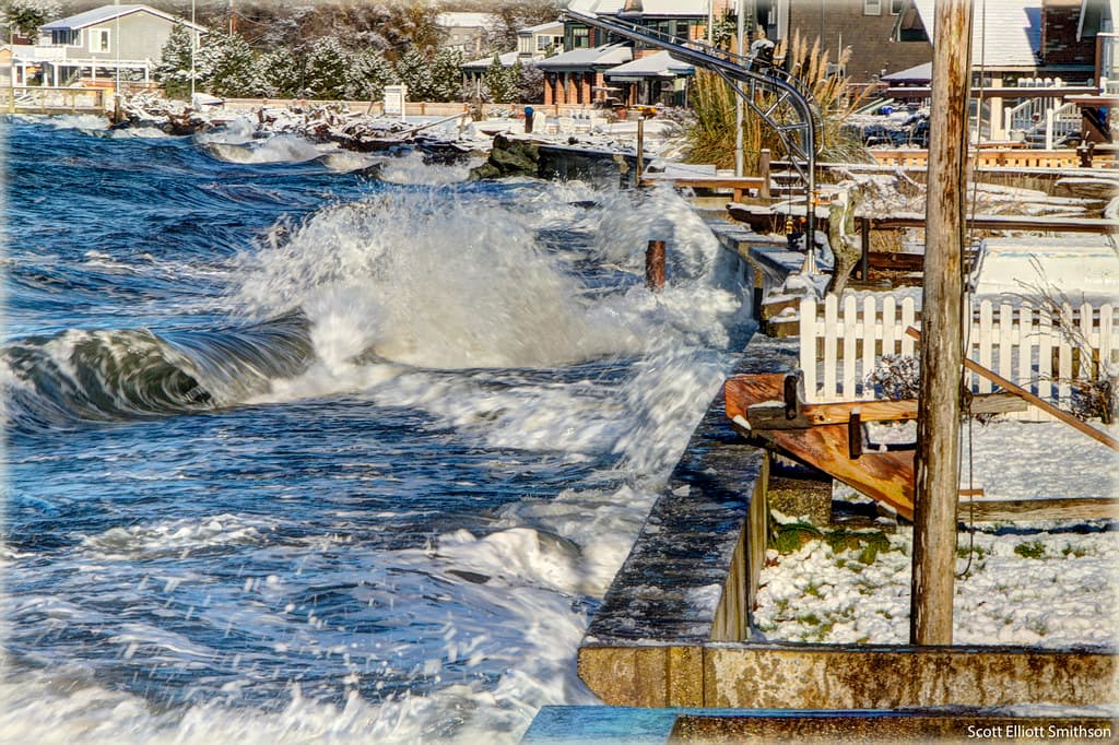 Waves Crashing Snowy Day