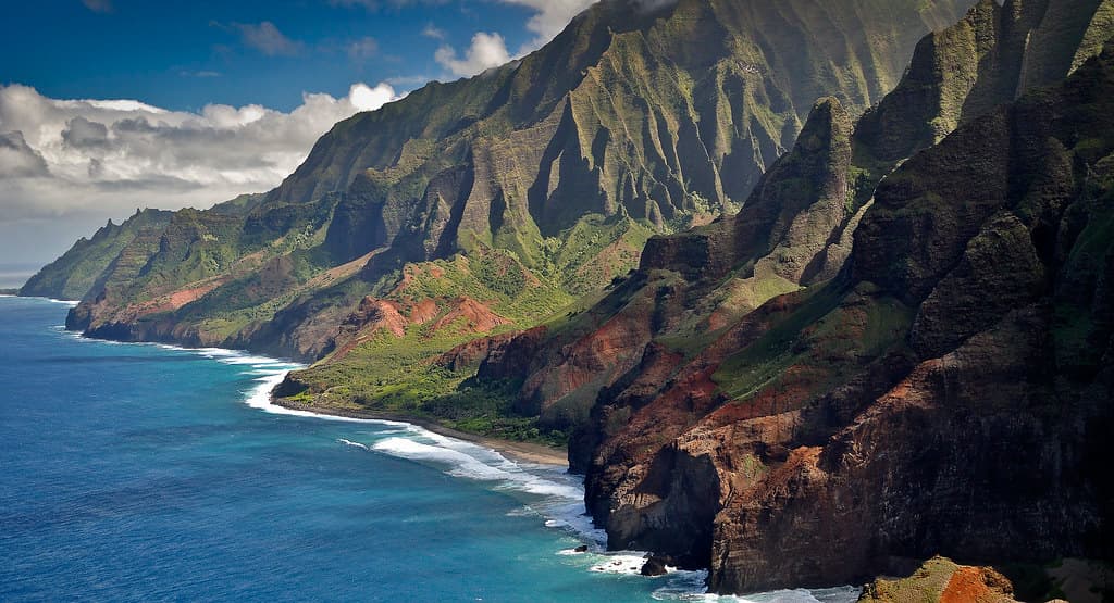 Nāpali Coast State Wilderness Park. Kauai, Hawaii. North Shore. Na Pali Coast, Kalalau Beach, & Kalalau Valley, Ke'e Beach. Kalalau Trail Aerial. Kalalau Beach Aerial. Helicopter. Nature. Pacific Ocean. North Shore. Great Landscape. Beautiful
