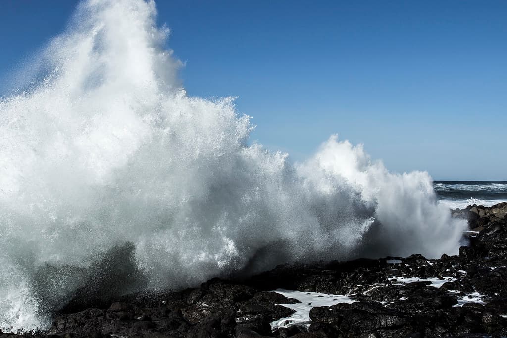 Big breaking waves on the Oregon coast.