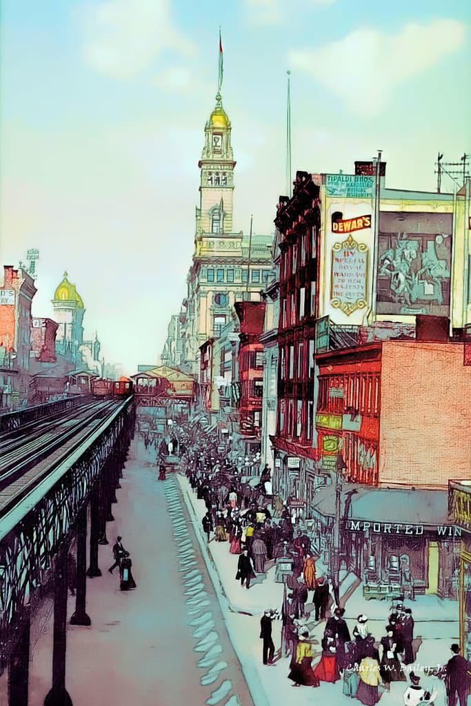 Digital Mixed Media Drawing of Sixth Avenue by Charles W. Bailey, Jr.