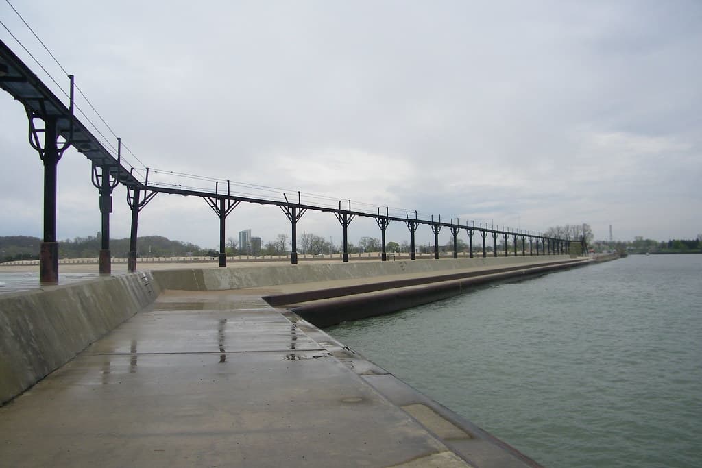 Michigan City Pierhead Lights on a Windy Day (Michigan City, Indiana)