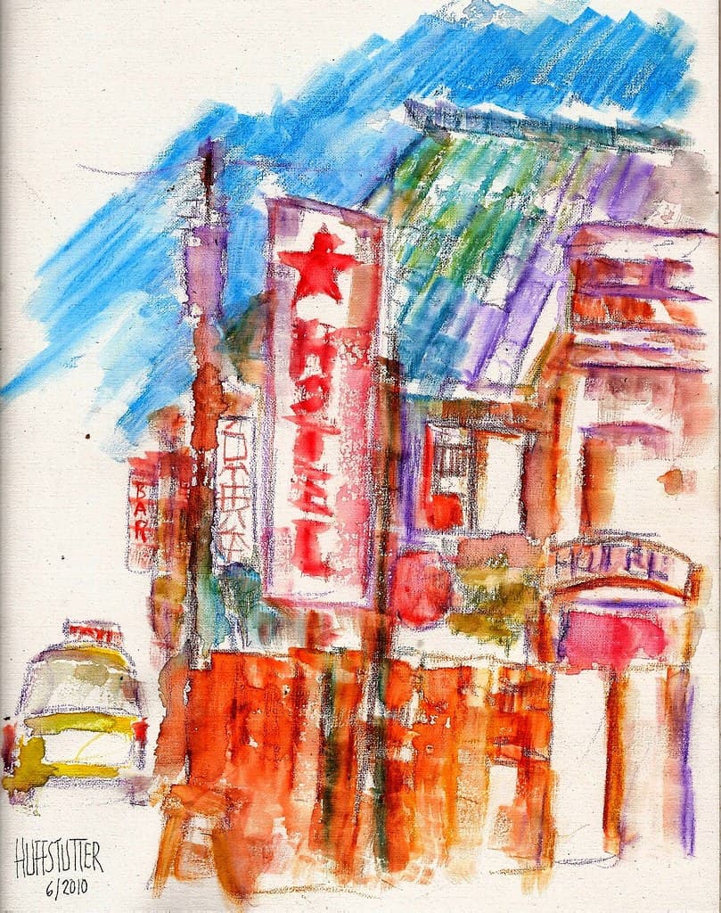 MOTOMACHI, YOKOHAMA 1962: a watercolor by Robert L. Huffstutter