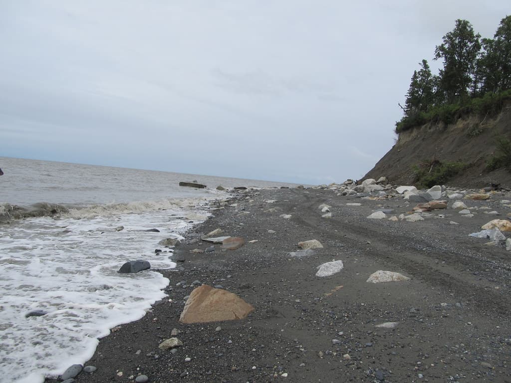 Rockhounding in Alaska:  Discovery Beach looking North.