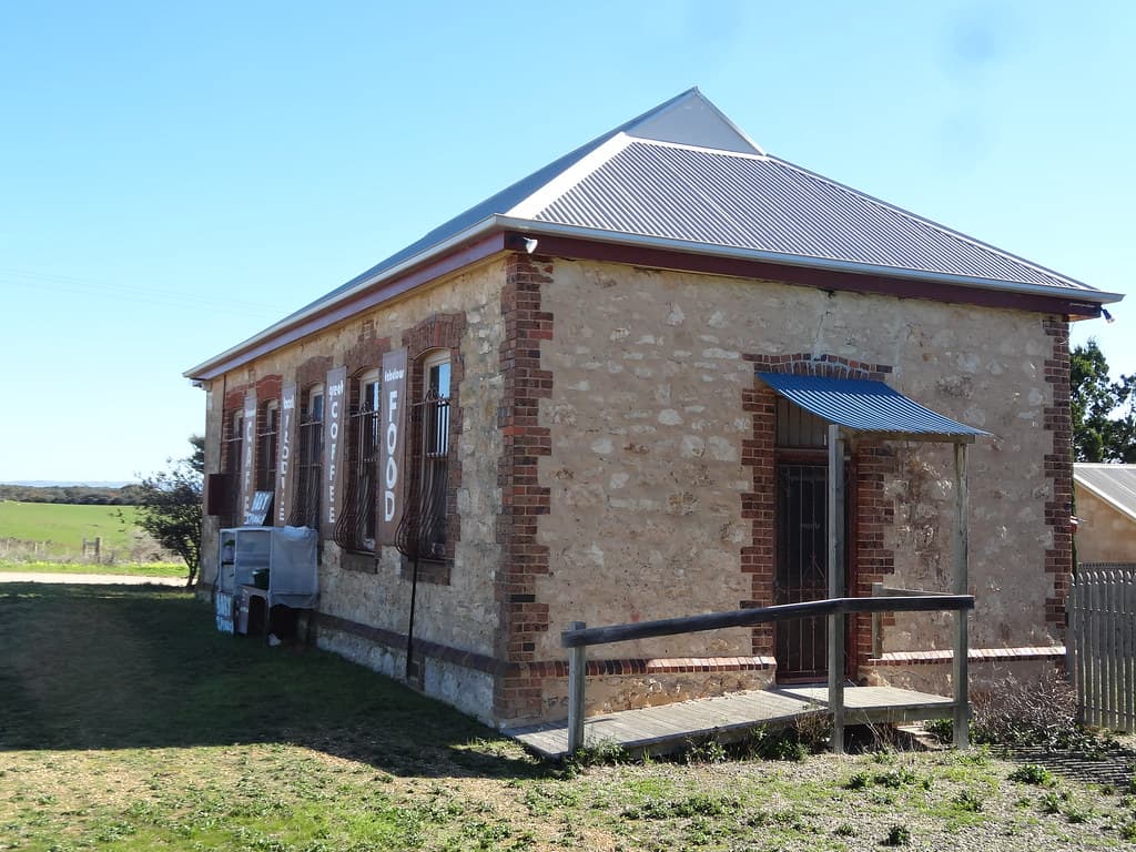 Hindmarsh Island. The old state school now a sometimes cafe. Opened 1880 and closed 1954.