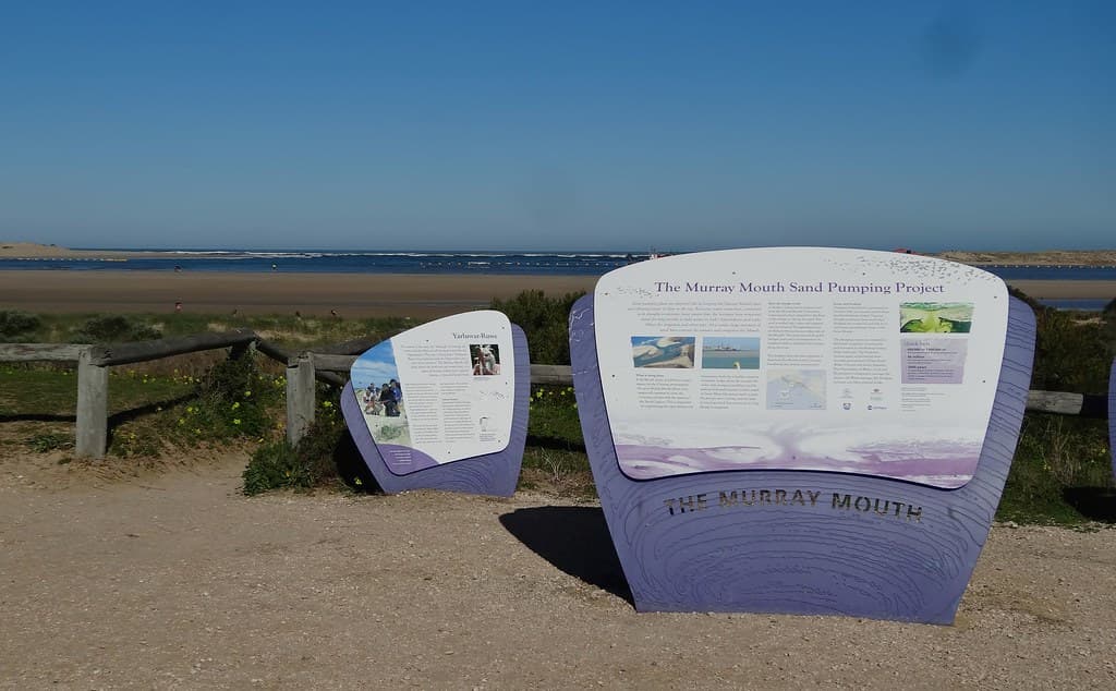 Hindmarsh Island.  View across the beach to the Murry River Mouth and the start of the Coorong. Charles Sturt and party were the first whites to see this in 1829.